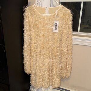 12th Tribe Cream Fuzzy Mini Dress